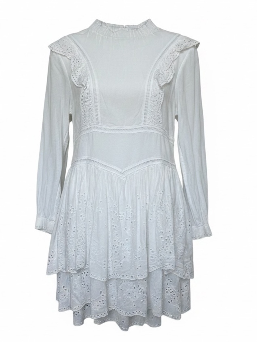 All Saints White Eyelet Tiered Ruffle Long-Sleeve Dress - 6